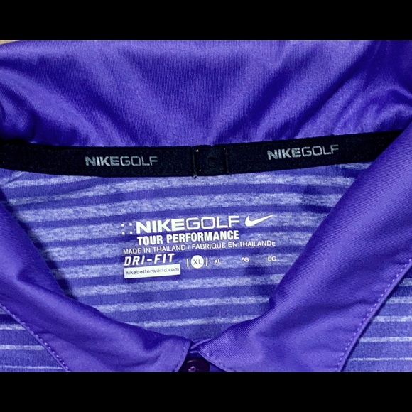 SOLD!!!!! Mens Nike Tour Performance Dri-Fit Golf Polo Purple/Gray Striped XL - Picture 6 of 11